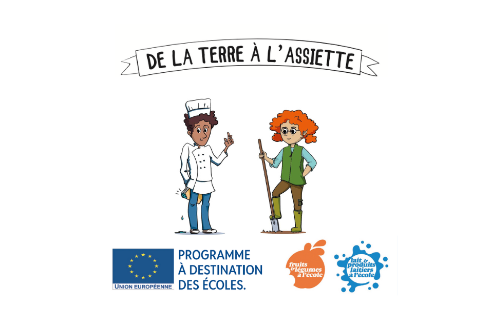 De la terre à l'assiette - images des personnages Sam et Charlie - Programme à destination des écoles - Fruits et légumes, laits et produits laitiers à l'école