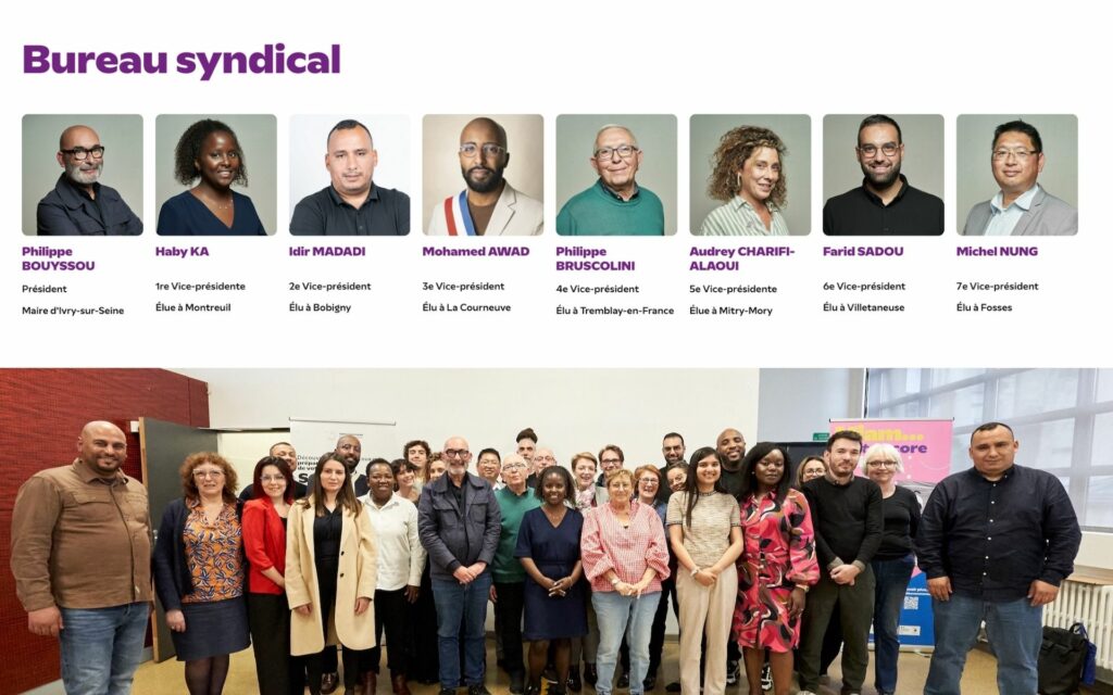 Photo de groupe des élus du Comité syndical et portraits des élus du Bureau syndical